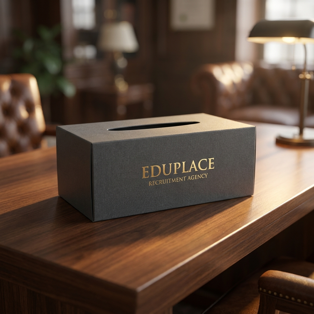 A branded Eduplace Recruitment Agency tissue box, standing in for the season
